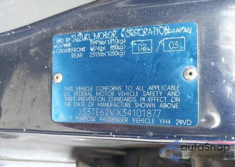 2003 Suzuki Grand Vitara из США, поврежденный, VIN JS3TE62VX34101877